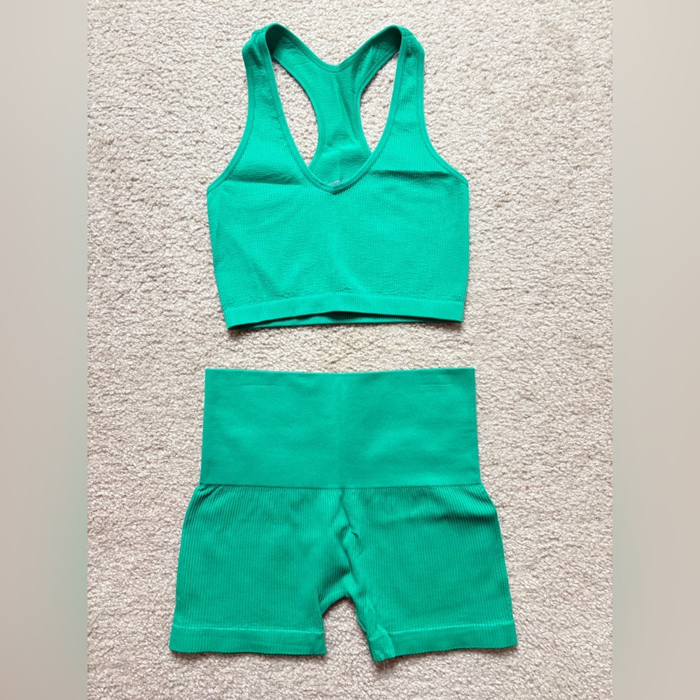 Green Ribbed Crop Top & Short Set